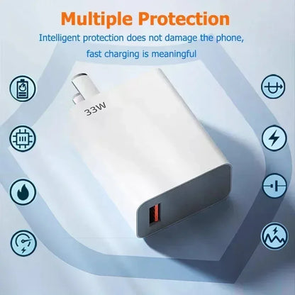 33W USB Fast Charging Charger with 6A Type C Cable Mobile Phone Adapter For iPhone 15 Xiaomi 14 Redmi 13 12 Samsung Wall Adapter