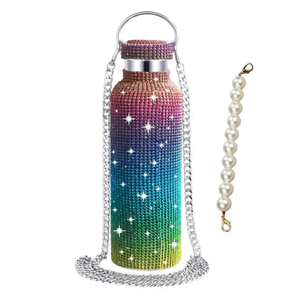 350/500/750/1000ml Luxury Rhinestone Thermos Bottle 2pcs Chain Portable Water Bottle Double Wall Stainless Steel Thermal Flask