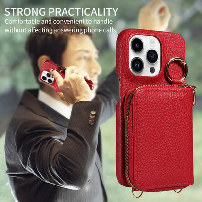 Newly Designed Deluxe Zipper Card Case for IPhone16promax 15 14 PU Leather Phone Case with Crossbody Lanyard Wallet Function