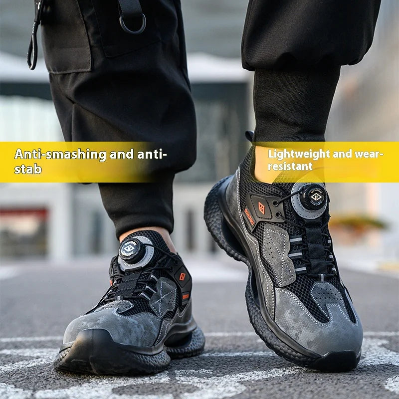 Fashion Male work safety shoes Rotating button Steel Toe shoes Work Sneakers Puncture-Proof Protective Shoes Security Boots Men