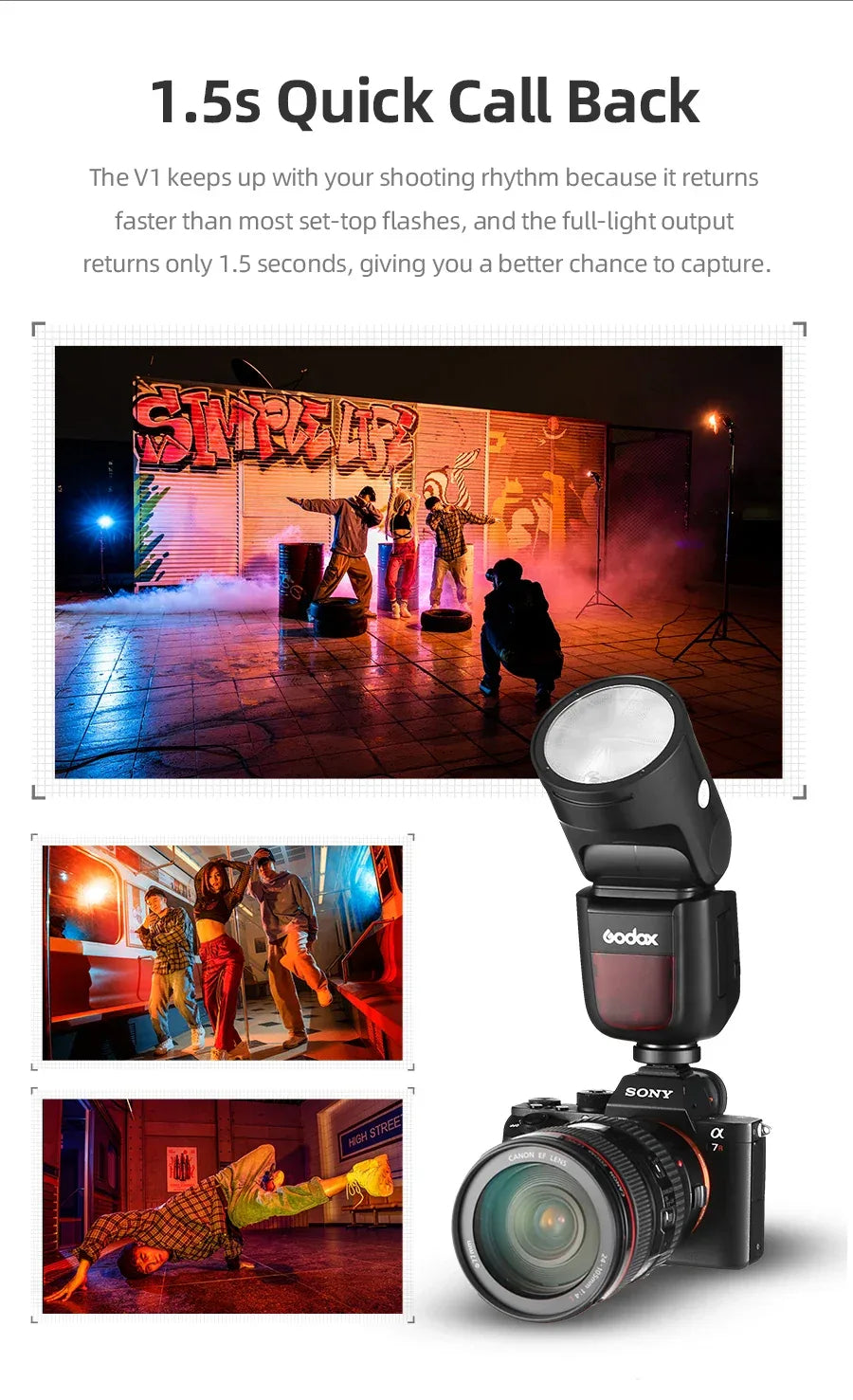 GODOX V1 Camera Flash TTL HSS Speedlight 1/8000s Li-ion Battery Speedlite Flash for Canon Sony Nikon Fuji Pentax V1C V1S V1N V1F