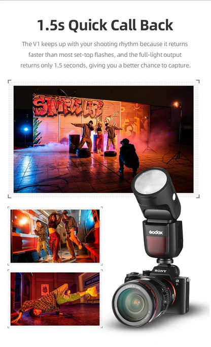 GODOX V1 Camera Flash TTL HSS Speedlight 1/8000s Li-ion Battery Speedlite Flash for Canon Sony Nikon Fuji Pentax V1C V1S V1N V1F
