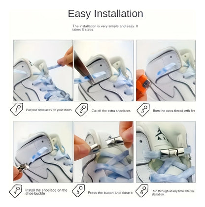 10PCS Shoelaces Buckle Lock Metal Quick-Release No-Tie Shoe Laces Stylish Press-On Buckle Locks- Hassle-Free, Adjustable Fit