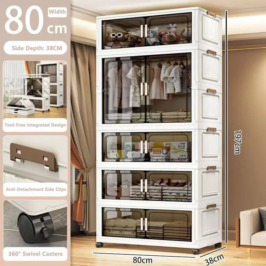 Multi-Functional Folding Storage Cabinet with Doors for Home Office Kitchen Bathroom Organizer White Black Gray
