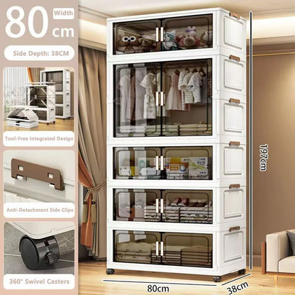 Multi-Functional Folding Storage Cabinet with Doors for Home Office Kitchen Bathroom Organizer White Black Gray