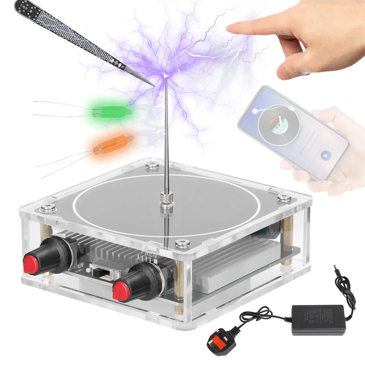 Music Tesla Coil Bluetooth/AUX Dual Mode Music Box Artificial Lightning Touchable Audio Input Bluetooth Science Experiments