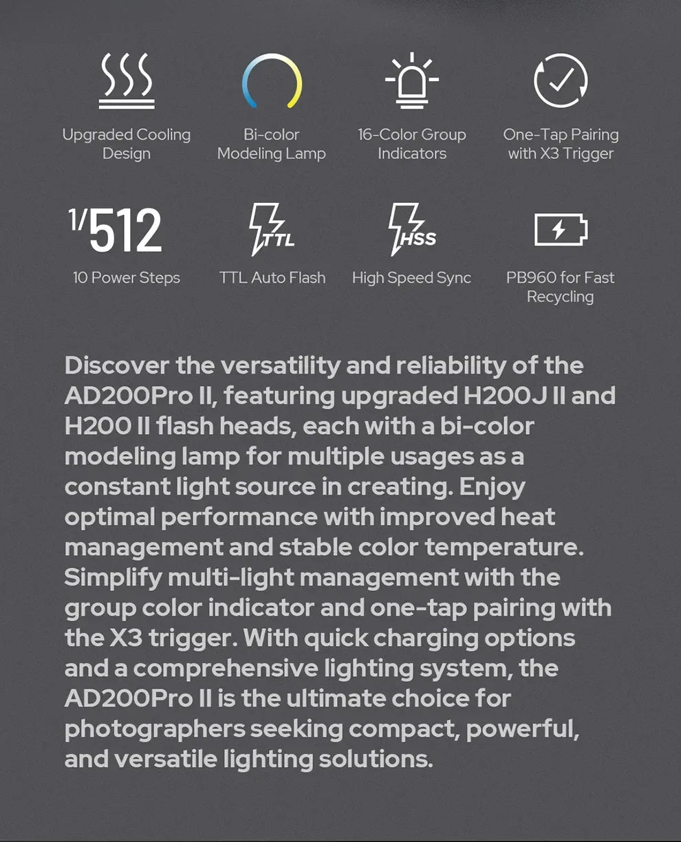 Godox AD200PRO II 200W Out-door Pocket Flash AD200PROII TTL HSS Speedlite Bi-color Modeling Lamp With X2T/X3/X3PRO/XPRO/XPROII