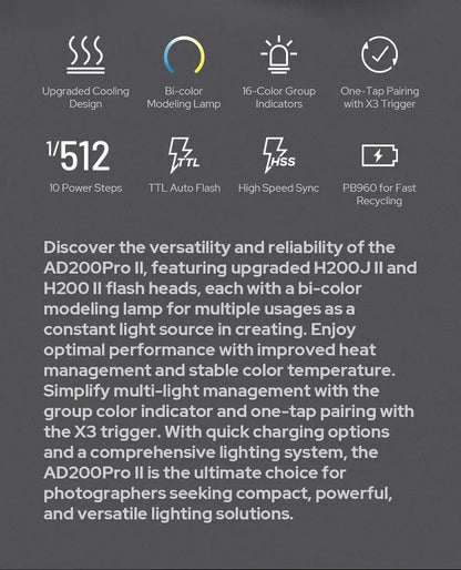 Godox AD200PRO II 200W Out-door Pocket Flash AD200PROII TTL HSS Speedlite Bi-color Modeling Lamp With X2T/X3/X3PRO/XPRO/XPROII