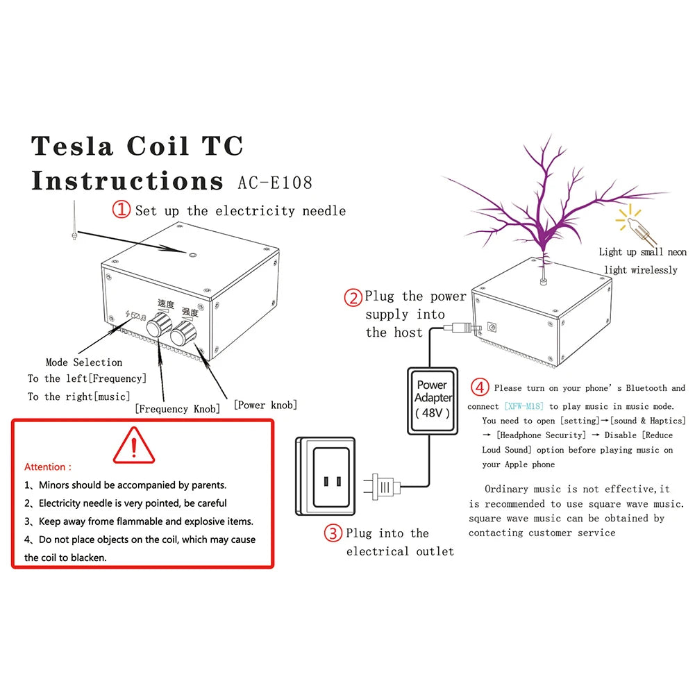 Bluetooth-compatible Music Tesla Coil Arc Plasma Loudspeaker Wireless Transmission Touchable Artificial Education Experiment Toy