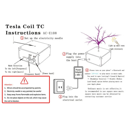 Bluetooth-compatible Music Tesla Coil Arc Plasma Loudspeaker Wireless Transmission Touchable Artificial Education Experiment Toy