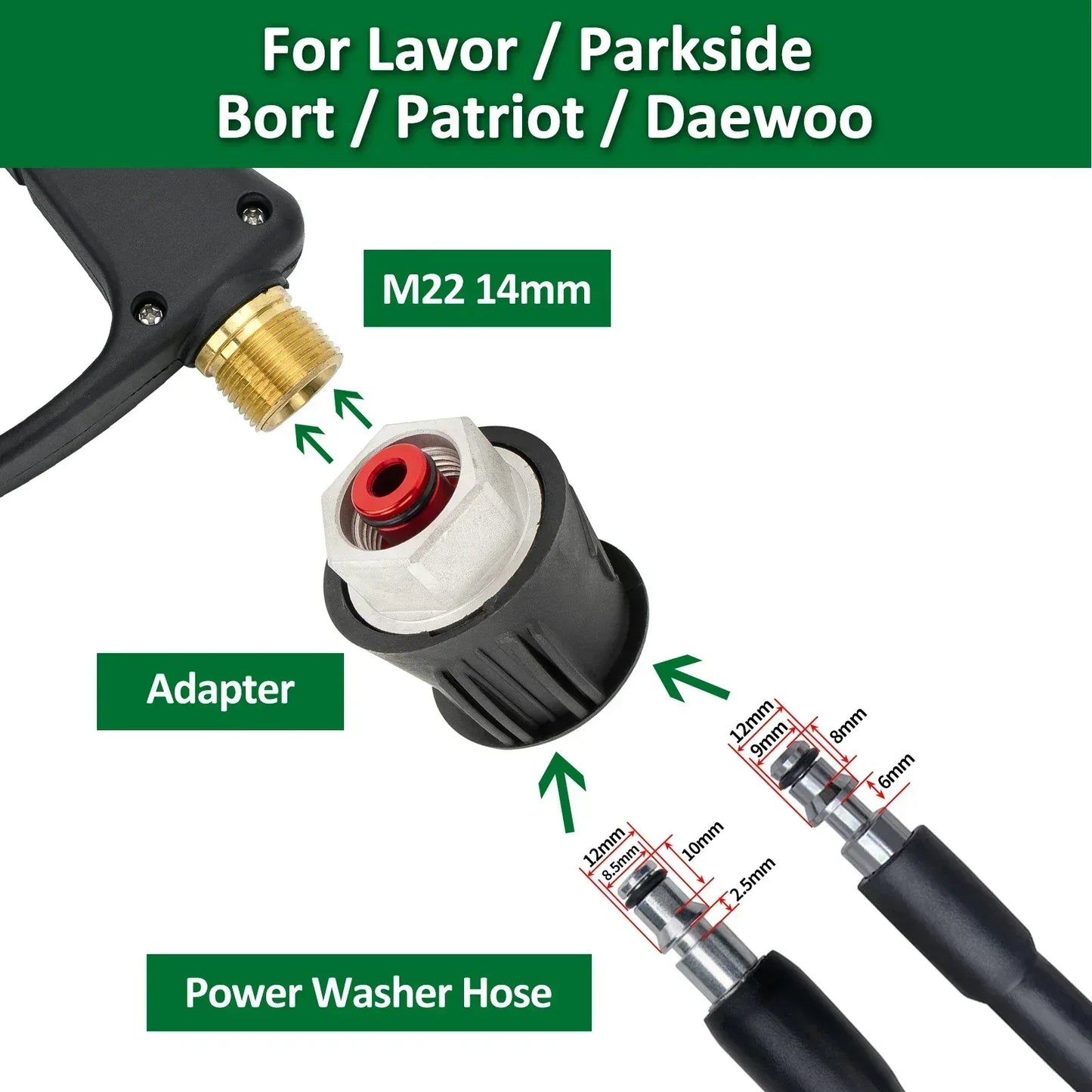 High Pressure Washer Gun & Foam Cannon Kit - 1/4" Quick Connect with M22-14 Adapter for Karcher K/Nilfisk/Bosch Washer