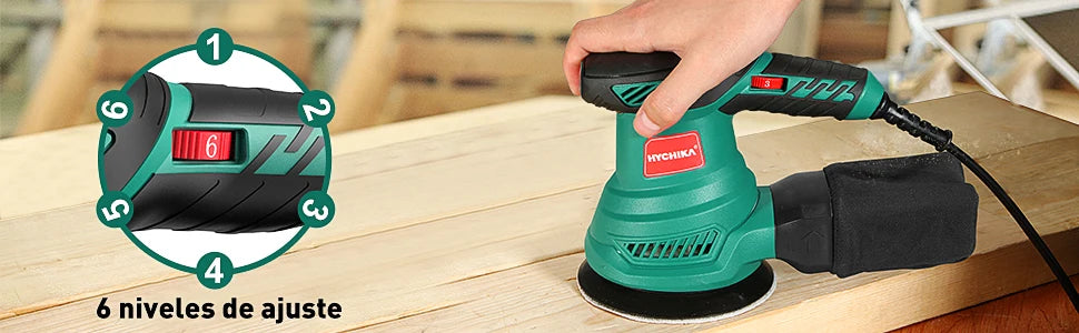 HYCHIKA 300W Random Orbital Sander with 12 Pieces Sandpaper 6 Speeds 230V Sanding Machine for Wood Metal Polishing Tools
