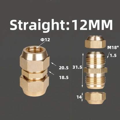 1pcs Flared Brass Straight through pipe fittings 6/8/10/12/14mm Tube connector Fitting Air conditioning extension tool Fitting
