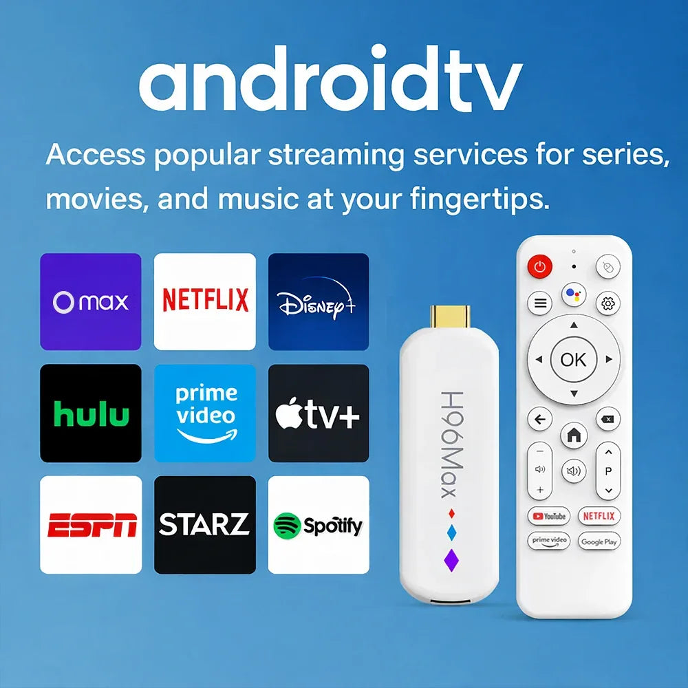 H96 Max S905L TV Stick Android14 Quad Core BT5.0 4K@60fps 2.4G&5G Wifi6 2GB 16GB Google Voice Assistant Media Player AI TV Stick