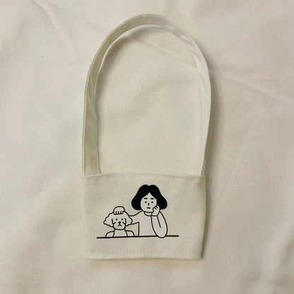 【Portable Water Bottle Holder Carry Bag Coffee Cup Storage Sleeve Cover Canvas Printing Milk Tea Set Drinking Bottle Strap】