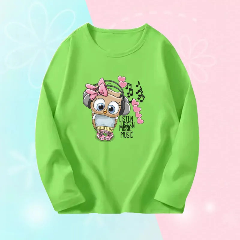 T-shirts d'automne pour petites filles, manches longues, jolis t-shirts décontractés pour grandes filles, t-shirts de printemps en coton pour petites filles