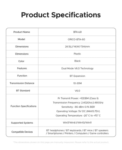 ORICO Dual Mode 6.0 Wireless WiFi Adapter Bluetooth USB Dual Band Network Card Receiver for Desktop Suitable for Desktop Laptops