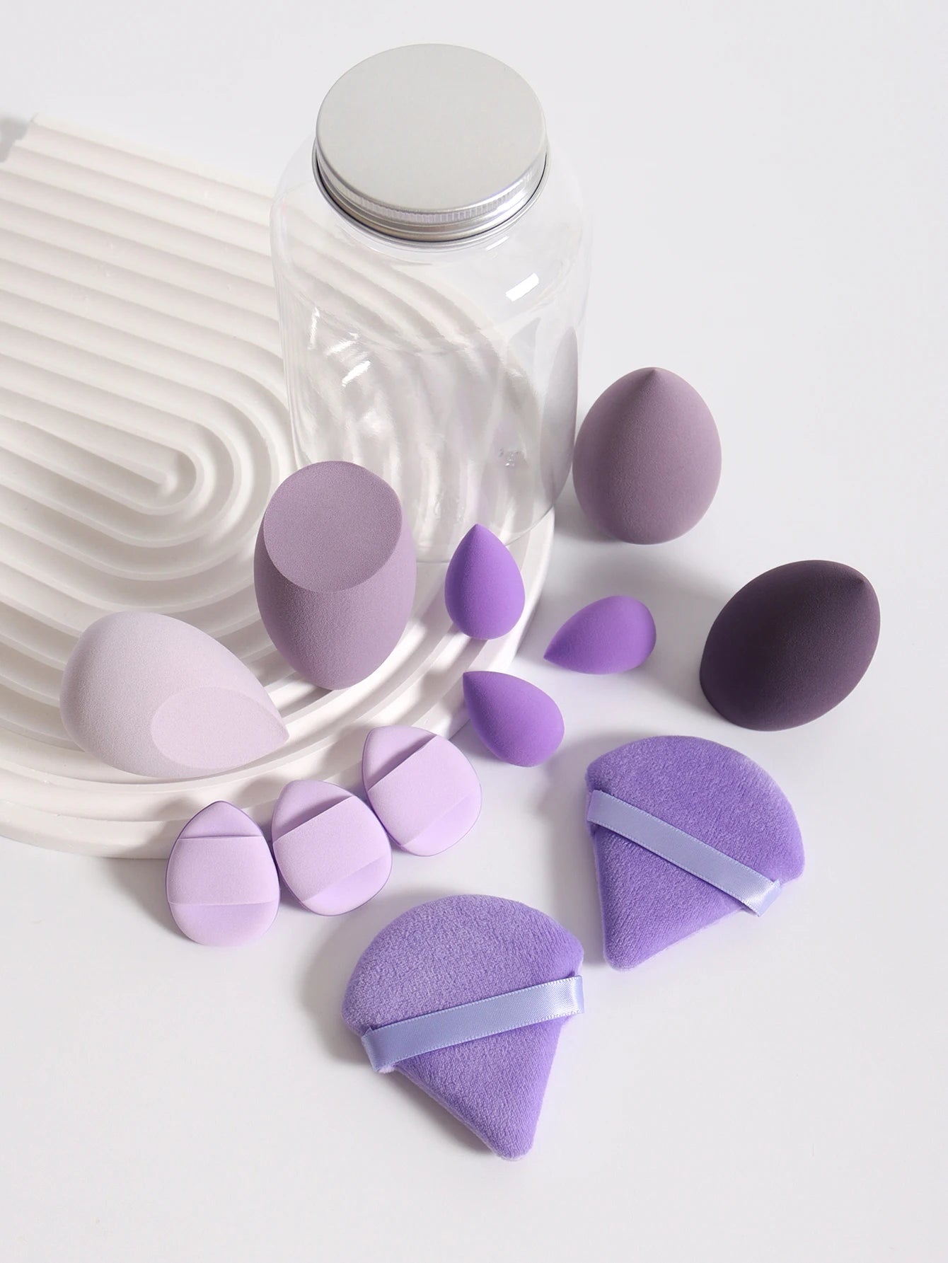12Pcs Makeup Sponge Set with Storage Jar Latex-Free, Makeup Sponge Finger Puff, Dual-Use Wet & Dry Foundation Cosmetic Puffs