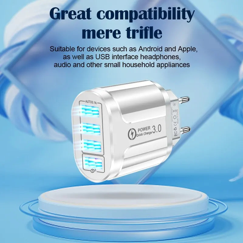4 USB 48W USB Charger Fast Charge 4 Ports QC 3.0 Charging EU US Plug Adapter Wall Travel Charger For iPhone Xiaomi Mobile Phone