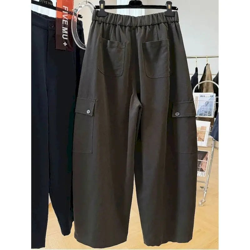 Cargo Pants Women Large Size Sporty Workwear Korean Style Casual Elastic Waisted Trousers Streetwear Clothing Wide Leg Pants