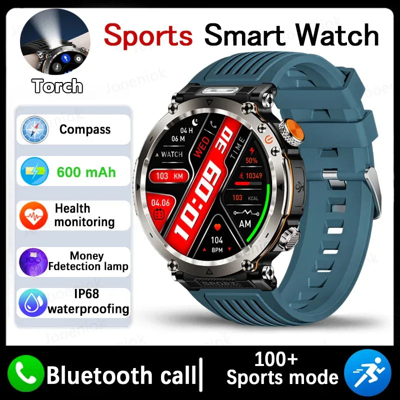 2026 New Outdoor Sports Smartwatch Men Compass 600mAh LED Flashlight Bluetooth Call 3ATM Waterproof Smartwatch For Android iOS
