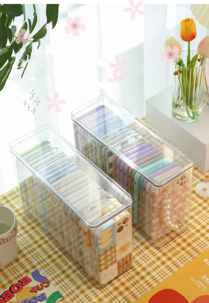 Ins Transparent Phone Case Organizer Storage Box with Cover Home Desktop Acrylic Sundries Storage Basket Phone Case Holder
