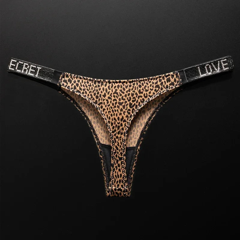 Letter Sexy Panties Women Thongs Rhinestones Diamonds G-string Sports Thong Low Waist Shorts Briefs T-back Fitness S-XL