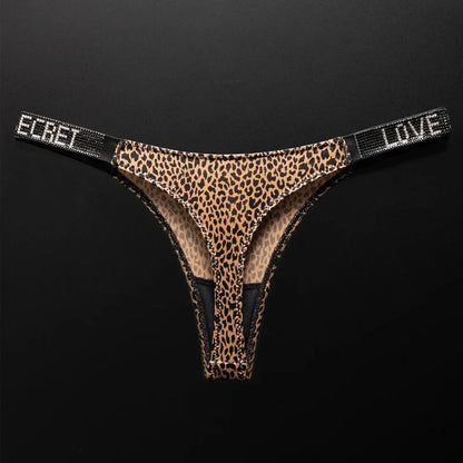 Letter Sexy Panties Women Thongs Rhinestones Diamonds G-string Sports Thong Low Waist Shorts Briefs T-back Fitness S-XL
