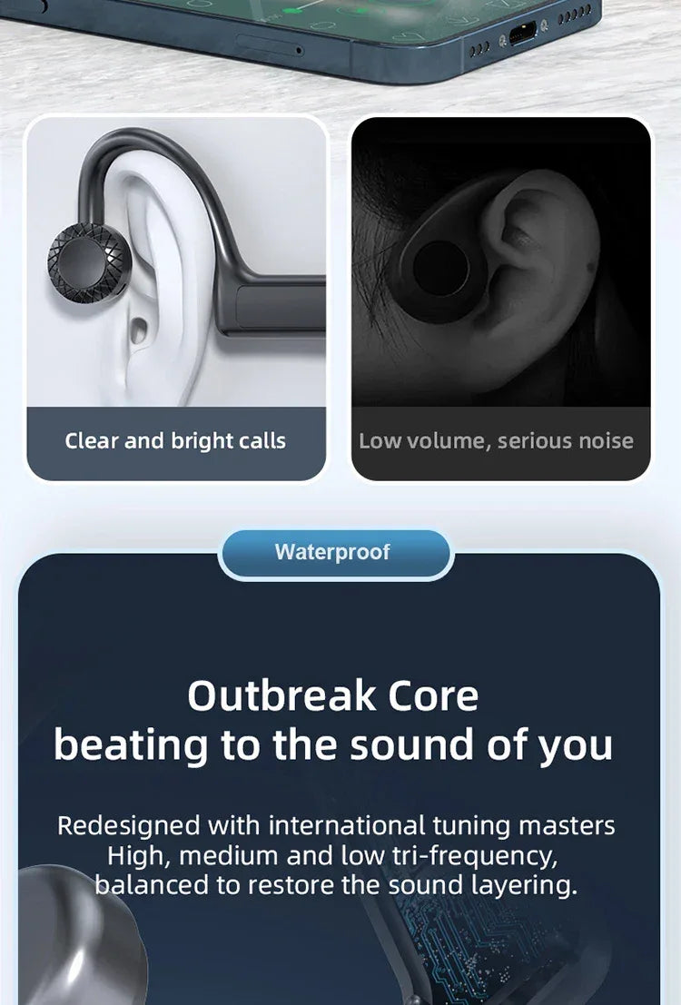 KS-19 Bone Conduction Headphones Bluetooth V5.1 Wireless Headset Sports Neckband Earphones Ear Hook For Workouts Running Driving