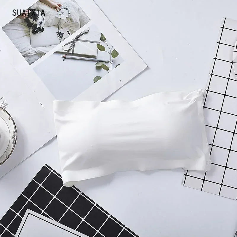 1-Piece Adolescent Girls Stretch Strapless Bras Ice Silk Seamless Bandeau Breast Care Cup Young Girls Soft Wraps Crop Tube Tops