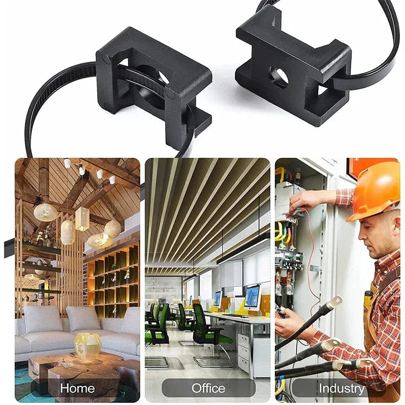 100PCS Cable Tie Mount Clips Saddle Type Cable Zip Ties Base Mount Screw Fixing Wire Holder Organizer Retardant Black 15x10mm