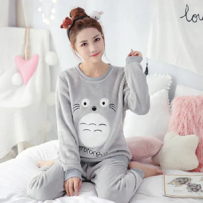 Women Pajamas Autumn Winter Flannel Warm Woman Sleepwear Korean cute Cartoon Pajama Set Fashion Pijama Mujer Home Cloth Pyjamas