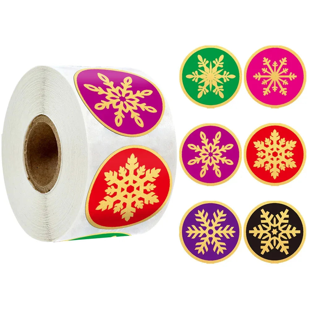 100-500Pcs Gold Snowflake Christmas Stickers Candy Bag Envelopes Sealing Label Christmas Gifts Box Decorations Sticker