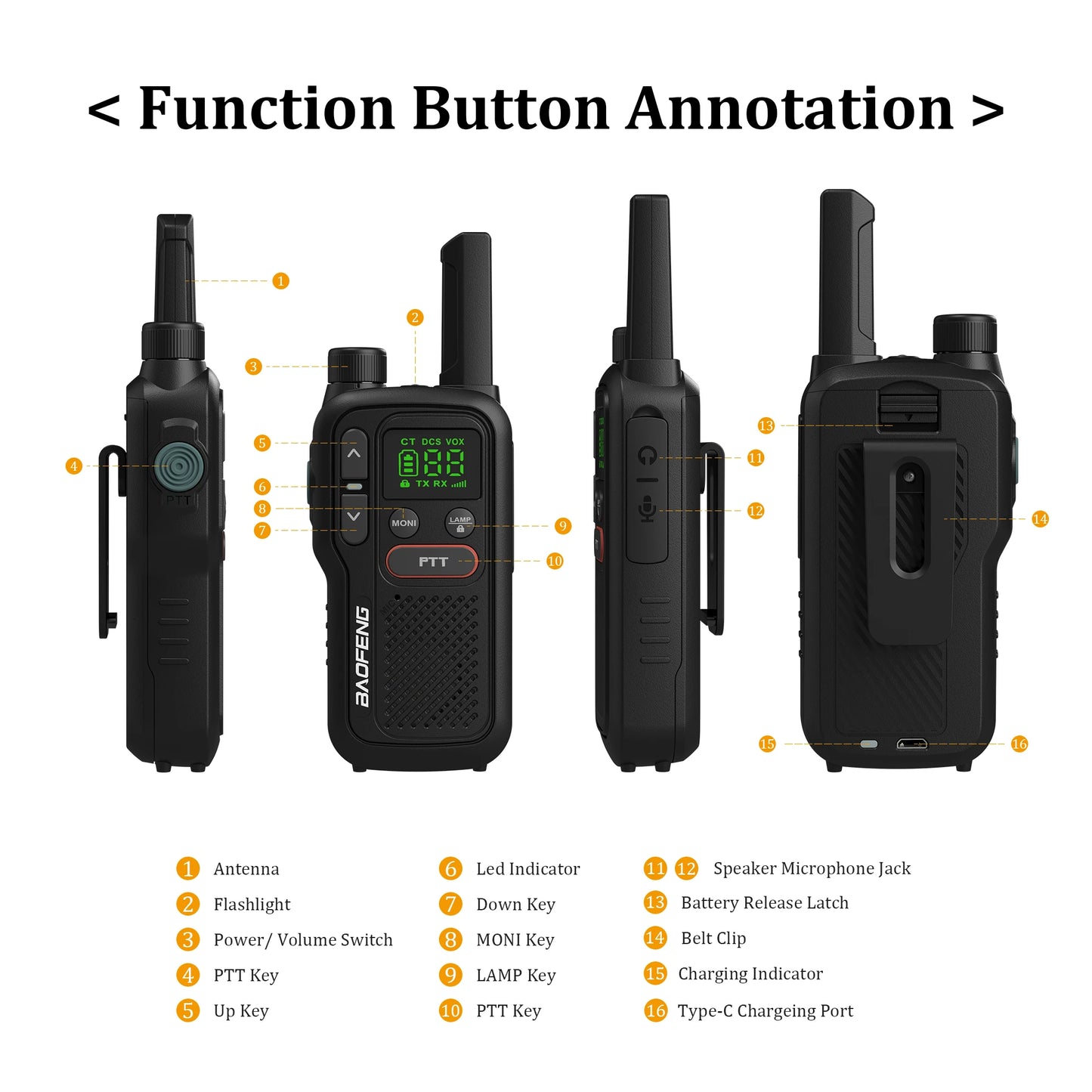 PMR446 BF-T18 Handheld  PMR Walkie Talkie Radio Station Transmitter 1500mAh Wireless Device Long Range Two Way Radios Flashligh