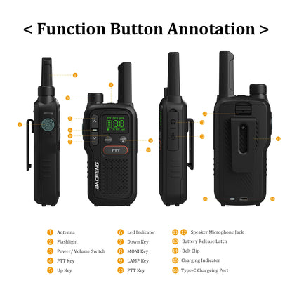PMR446 BF-T18 Handheld  PMR Walkie Talkie Radio Station Transmitter 1500mAh Wireless Device Long Range Two Way Radios Flashligh