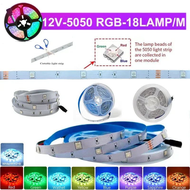 RGB Led Lights Strip Wifi Bluetooth Adhesive Led Tape Rgb 5050 Led Strips For Bedroom Party Lights Wall Room Decoration
