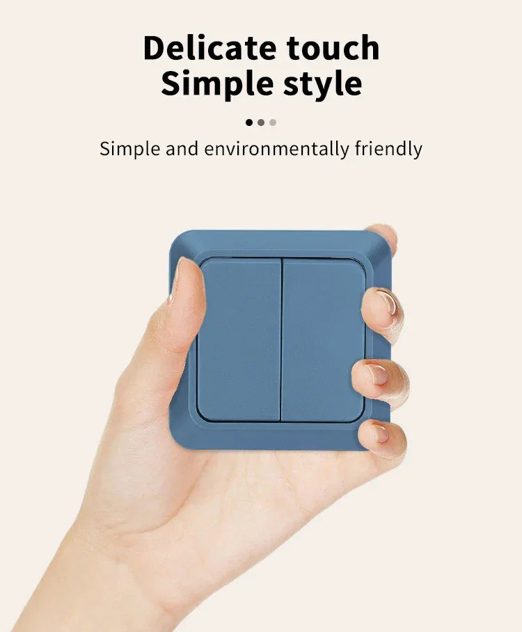 Blue Flame Retardant EU Standard Spray Plastic Rocker Switch Wall Surface 2 Gang 1 Way Button Light Switch On/Off Classic Switch