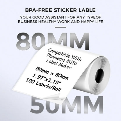 Durable 50x80mm Circle Thermal Paper - Phomemo M110 Printer Compatible Stickers