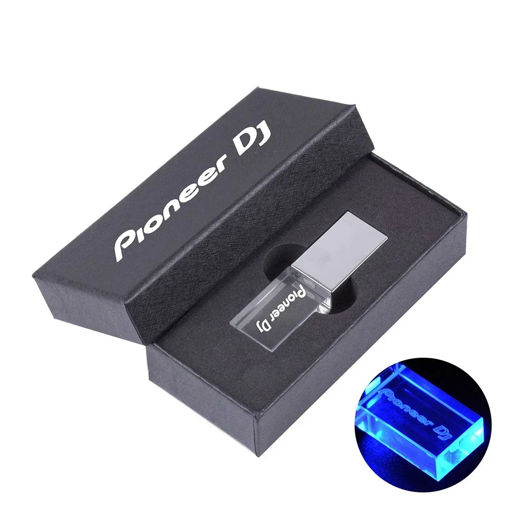 Hot Sale Pioneer DJ Crystal USB 2.0 Flash Drive 128GB Real Capacity Memory Stick 64GB Silver Case LED Light Pen Drive with Box