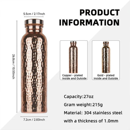 800ML Copper Water Bottle One-Click Open Lid Thermal Insulation Leakproof Sports Bottle Anti-Slip Silicone Base