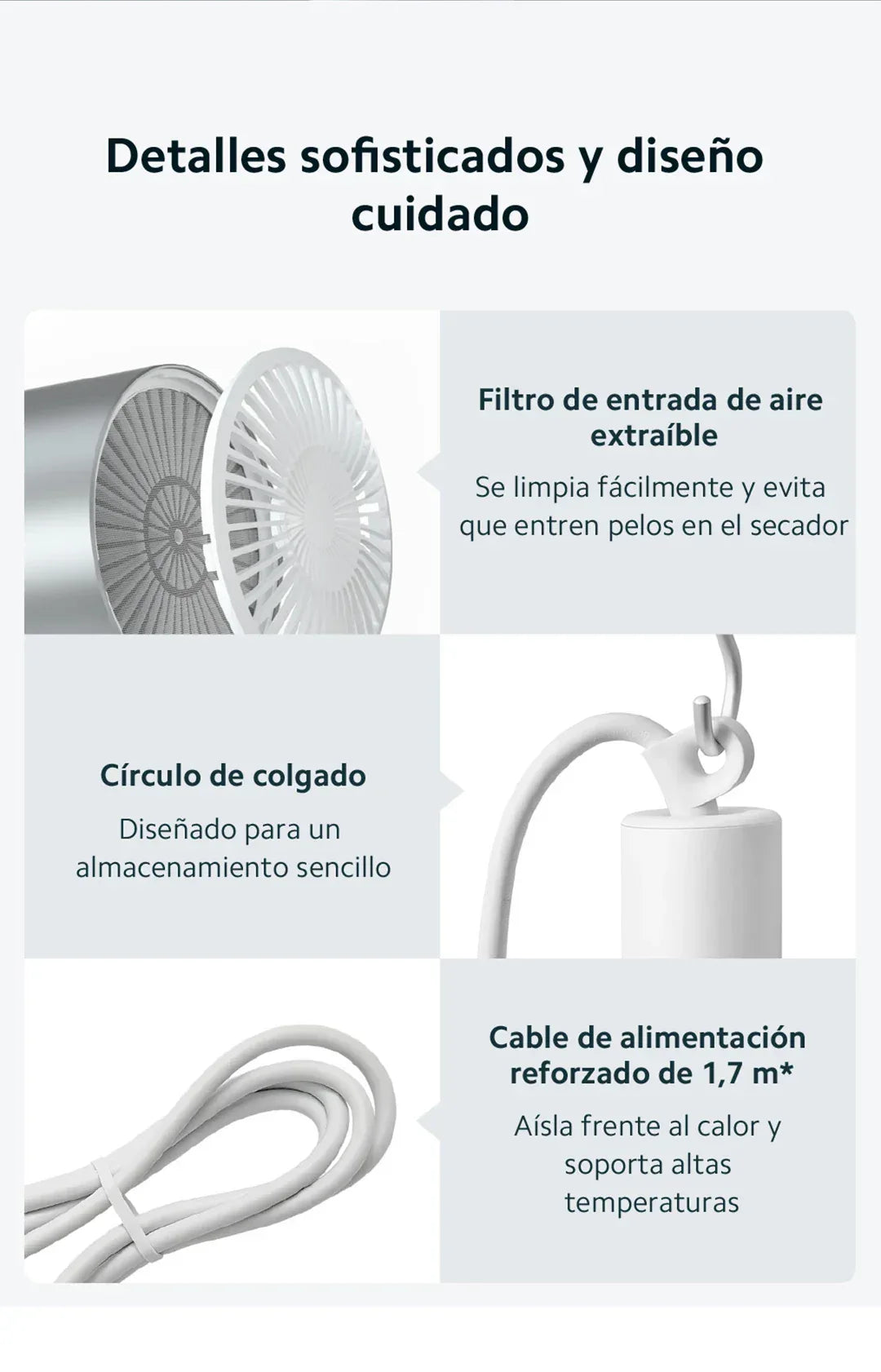 Official｜Xiaomi Water Ionic Hair Dryer H500｜Terapia de iones de agua doble｜Flujo de aire ultraalto de 20 m/s｜Cuerpo de metal"