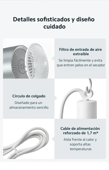 Official｜Xiaomi Water Ionic Hair Dryer H500｜Terapia de iones de agua doble｜Flujo de aire ultraalto de 20 m/s｜Cuerpo de metal"