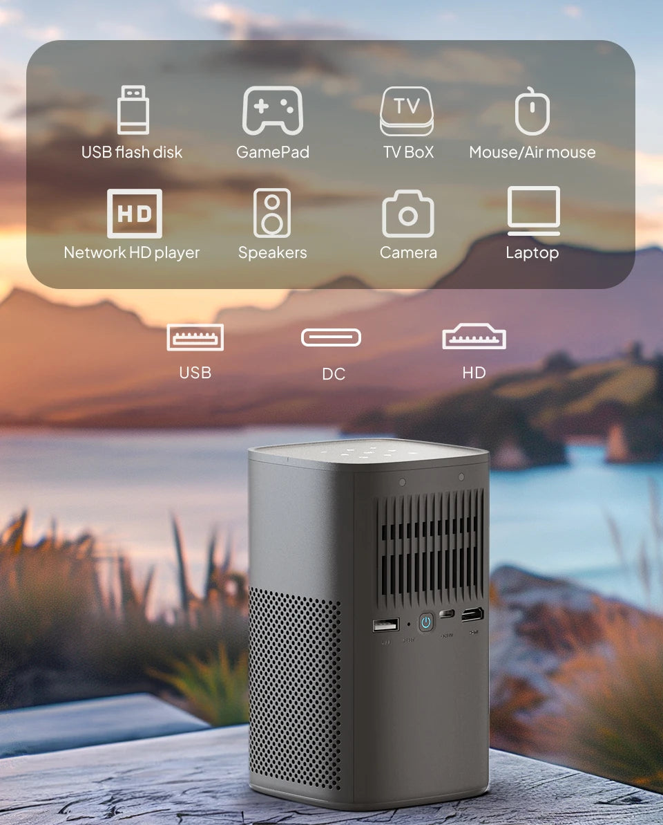 VEVSHAO V30 1080P Portable LED DLP Projector with Built-in Battery Smart Wifi Android System 3D Ready for Home  and Outdoor Use
