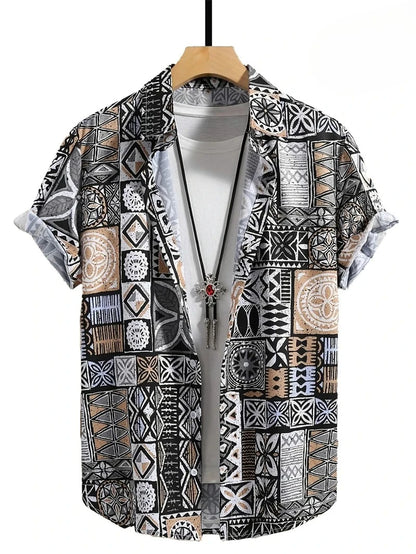 Hawaii Shirts for Men 3D Paisley Graphic Short-sleeved T-shirt Casual Lapel Buttons Male Tops Summer Oversized Bohemian Man Tees