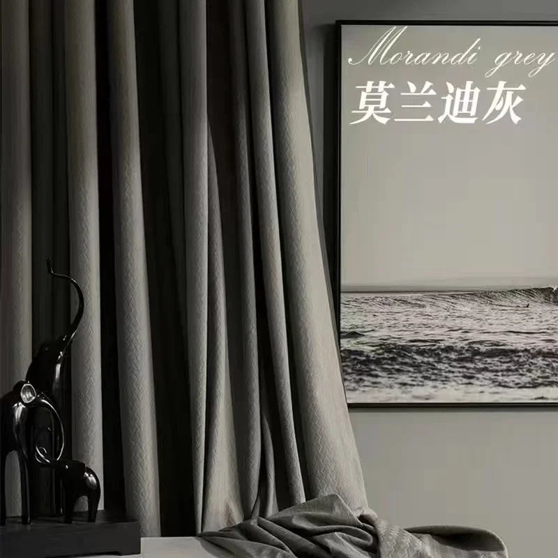 Home Art High-end Curtains for Living Room Luxury Bedroom Blackout Curtain Solid Color Japan Style Fishbone Pattern Room Drapes