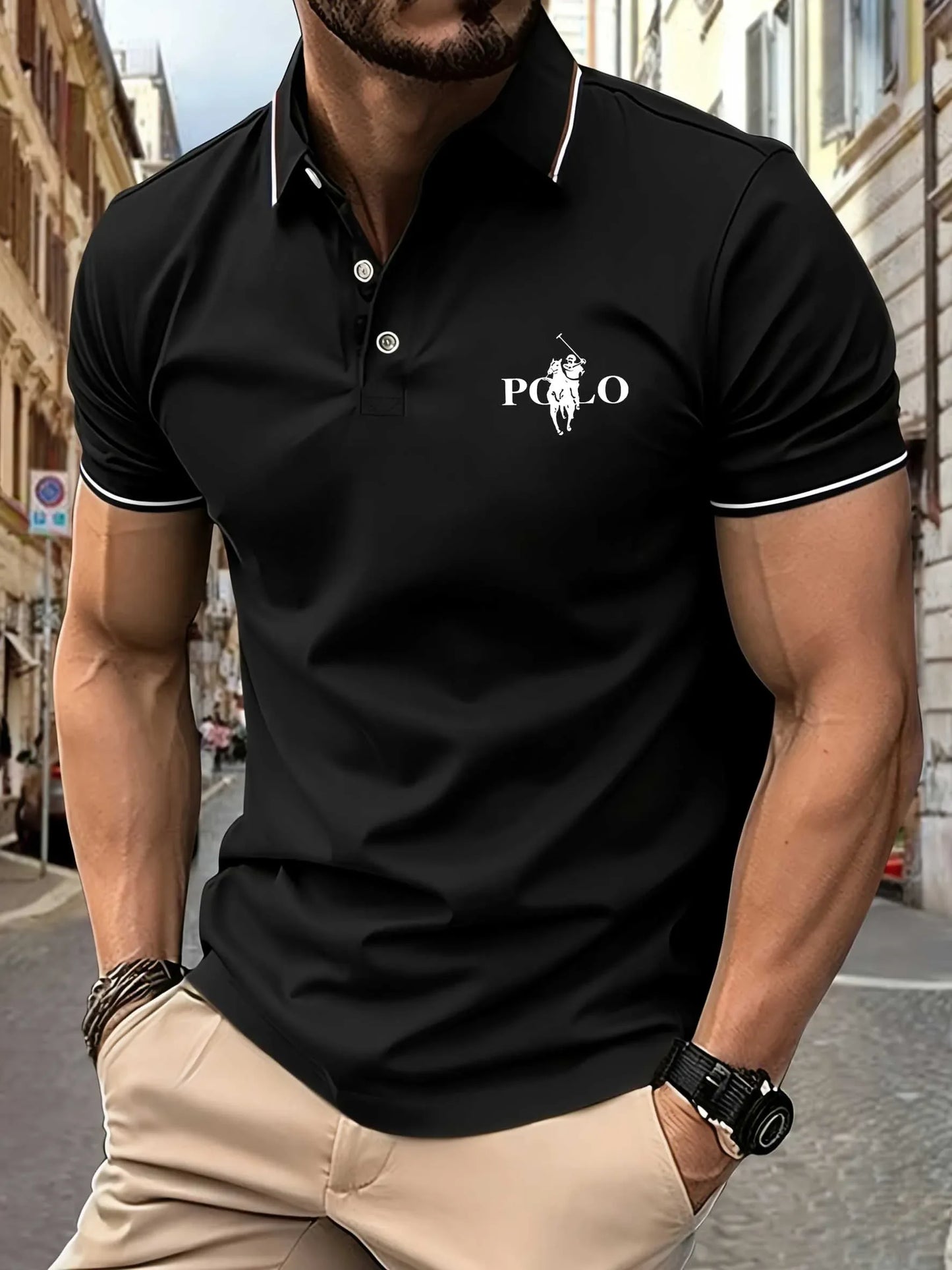 Men's Fitness Casual Sports T-shirt Gym Running Sports Elastic Short-sleeved Polo Shirt Lapel Top Men's Slim Fit T-shirt