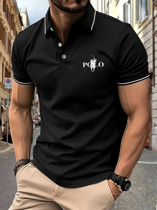 Men's Fitness Casual Sports T-shirt Gym Running Sports Elastic Short-sleeved Polo Shirt Lapel Top Men's Slim Fit T-shirt