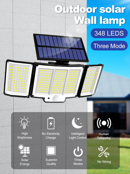 Solar Outdoor Motion Sensor Lights 348/328 LED Security Flood Wall Lamp Remote Control 270° IP65 Waterproof Outdoor Lighting