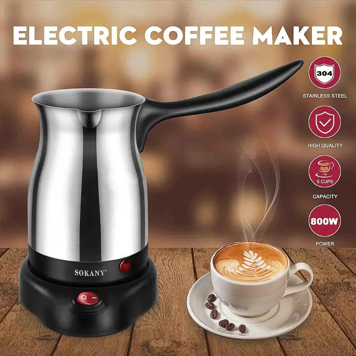220V 800W Portable Electric Coffee Maker Turkish Greek Coffee Machine Stainless Steel Separated Home Office Espresso  Moka Pot