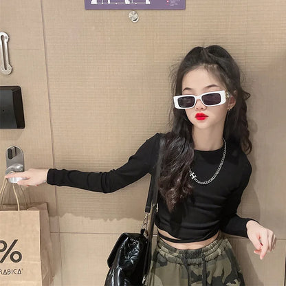 Pantalon camouflage pour filles, mode enfant décontractée, taille haute, jambes larges, collection printemps-automne 2025, tailles 8, 10, 12 et 14 ans.